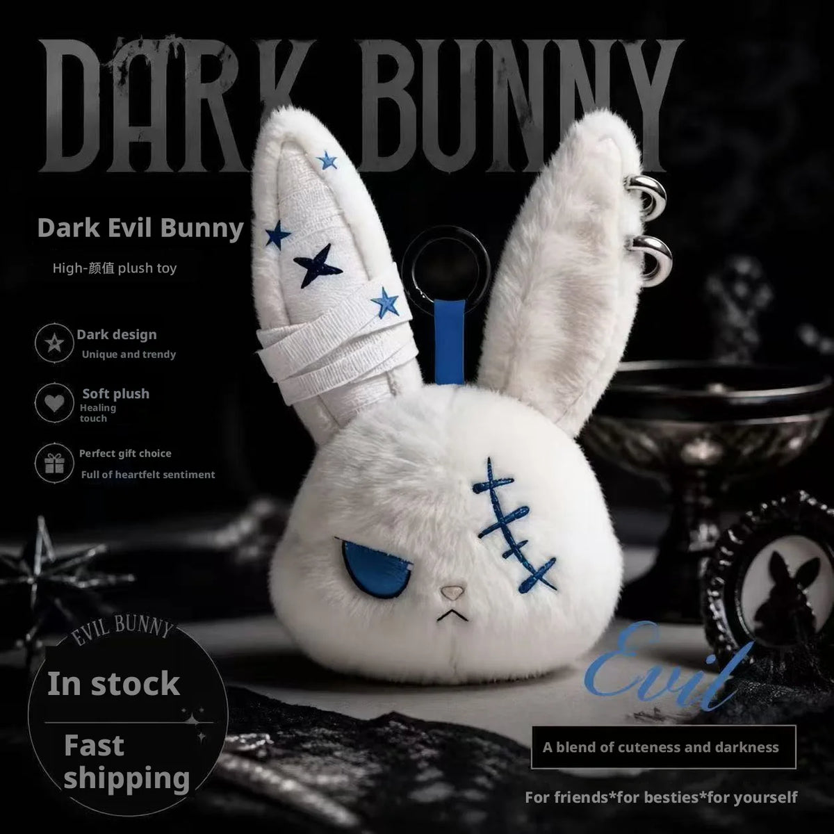 Gothic Bunny Keychain