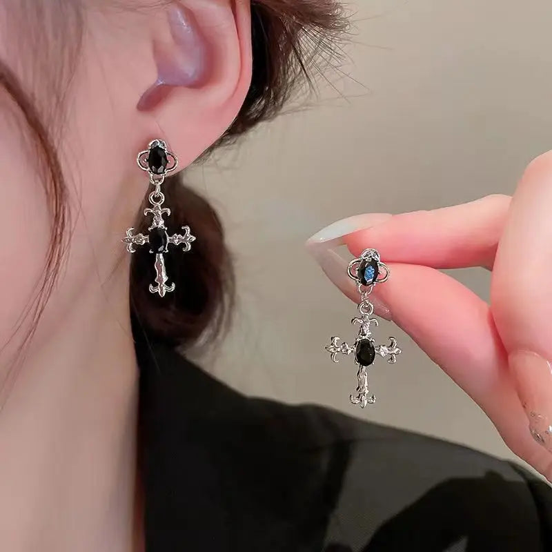Gothic Cross Drop Earrings