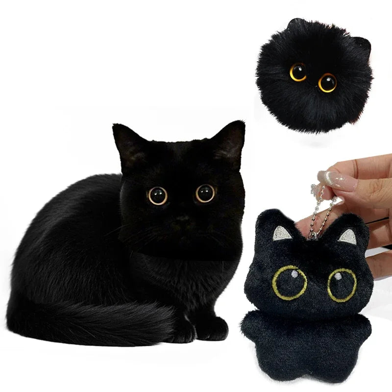 Cute Black Cat Plush Keychain