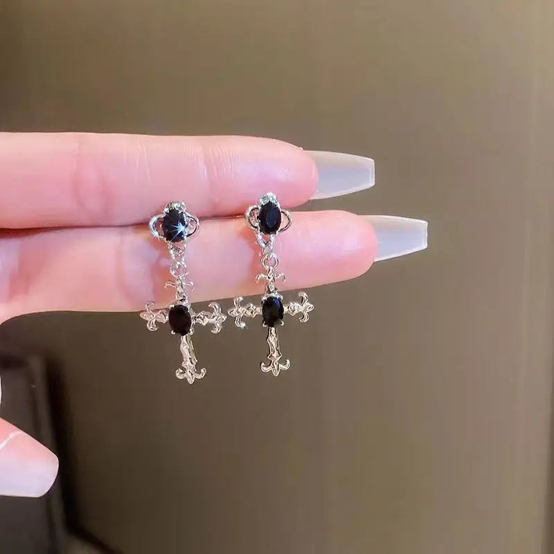 Gothic Cross Drop Earrings