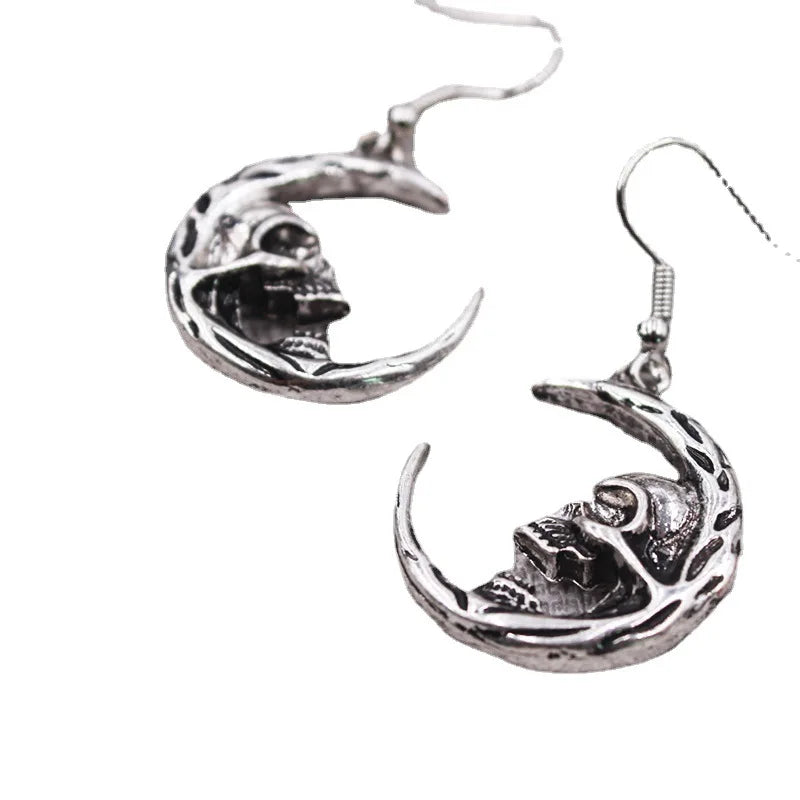 Skull Moon Drop Earrings