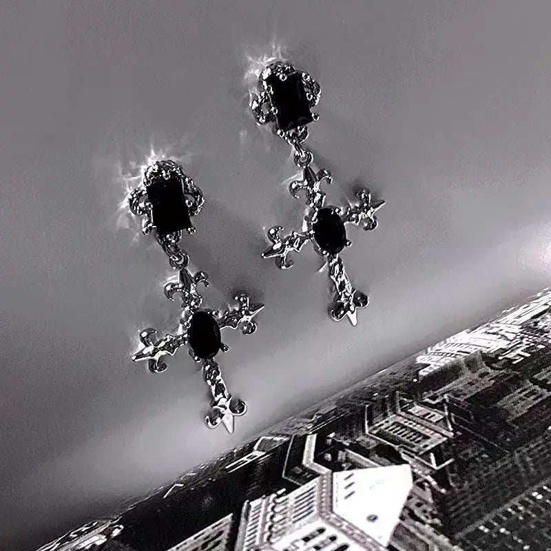 Gothic Cross Drop Earrings