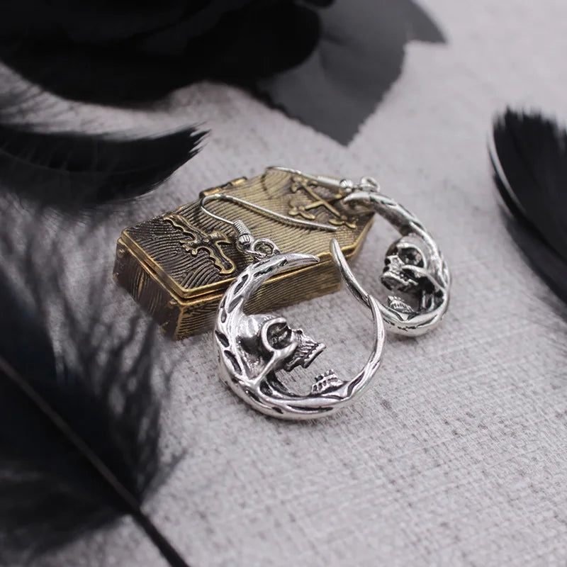 Skull Moon Drop Earrings