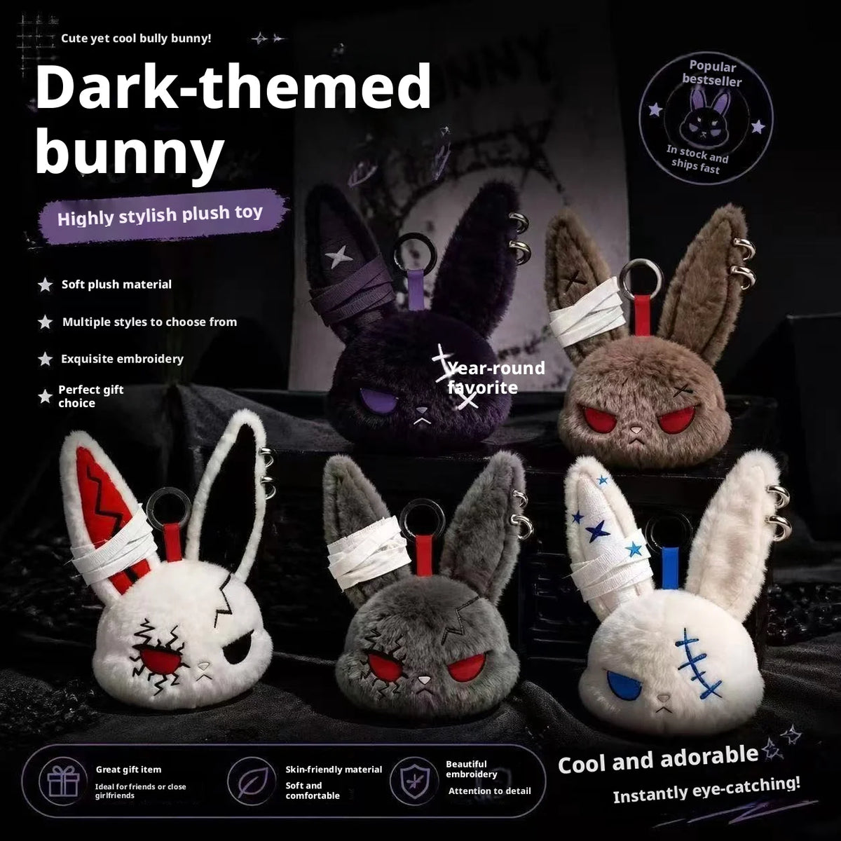 Gothic Bunny Keychain