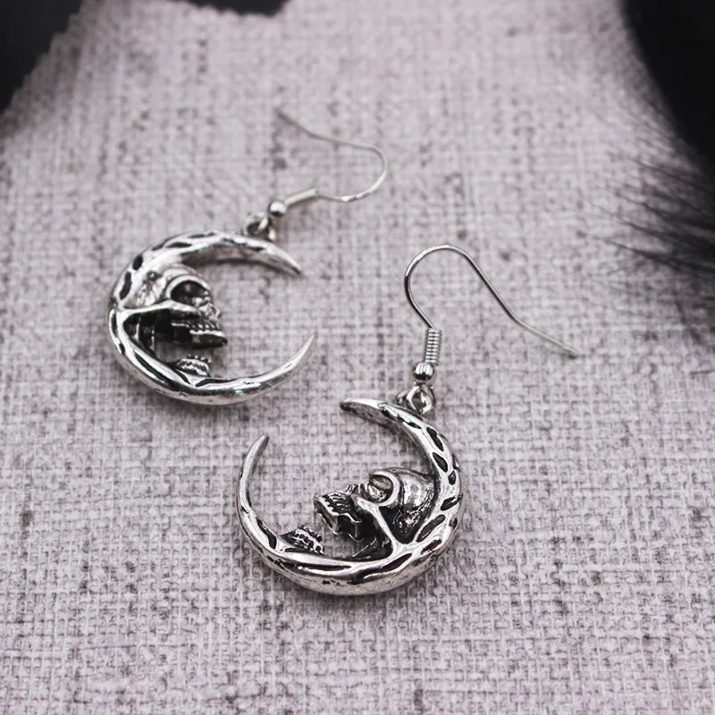 Skull Moon Drop Earrings