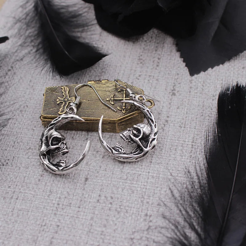 Skull Moon Drop Earrings