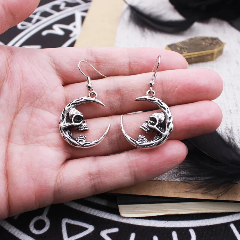 Skull Moon Drop Earrings