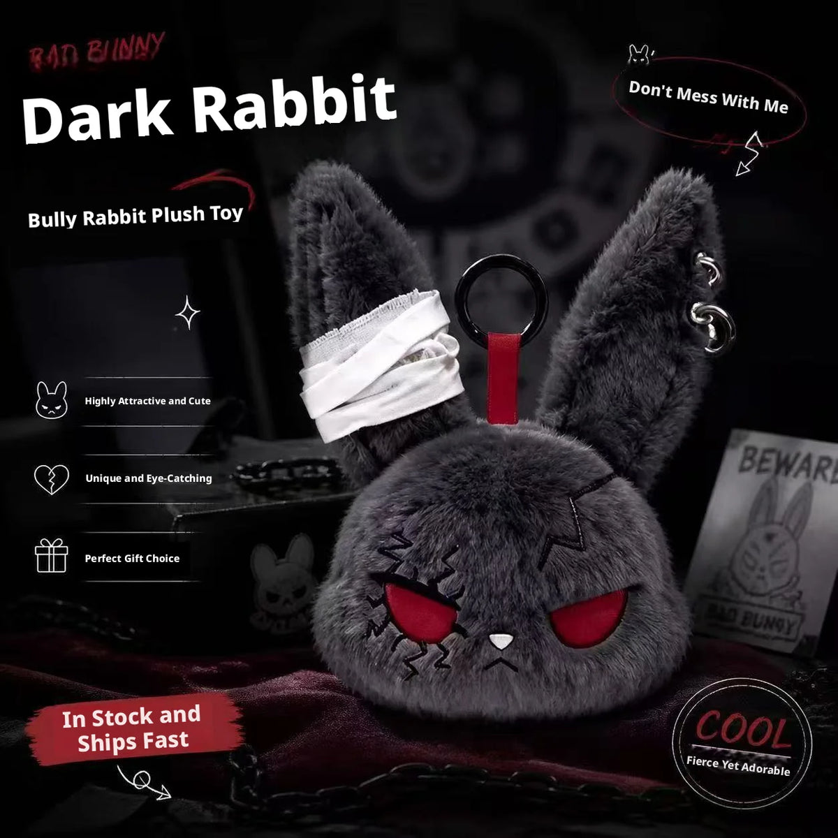 Gothic Bunny Keychain