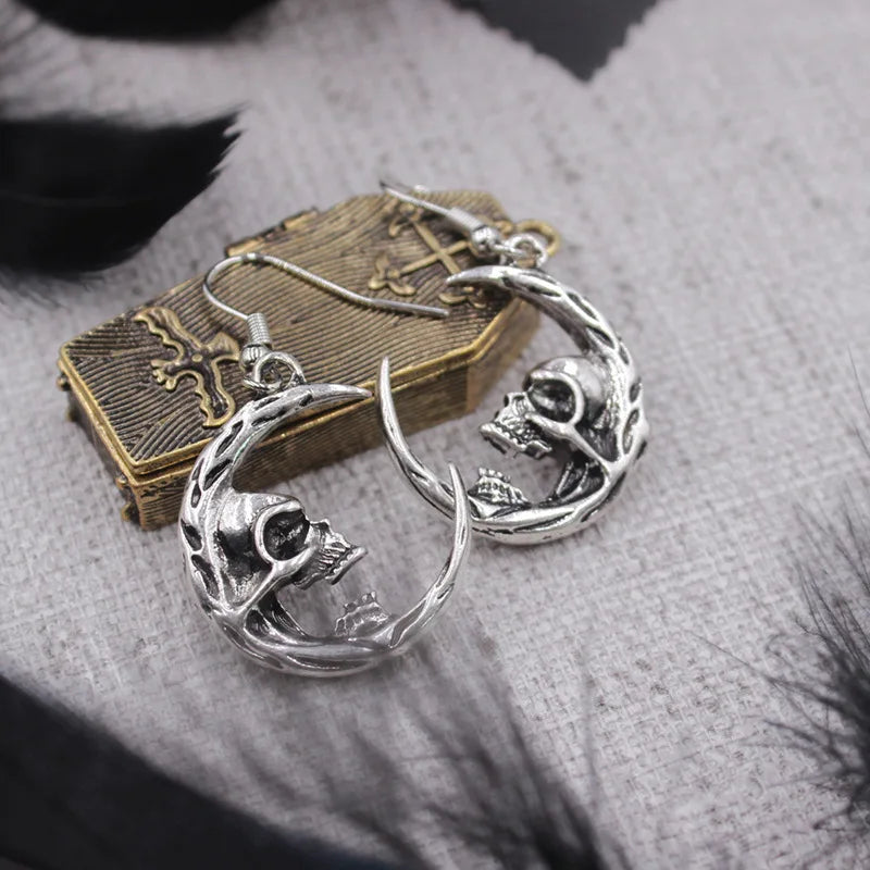Skull Moon Drop Earrings