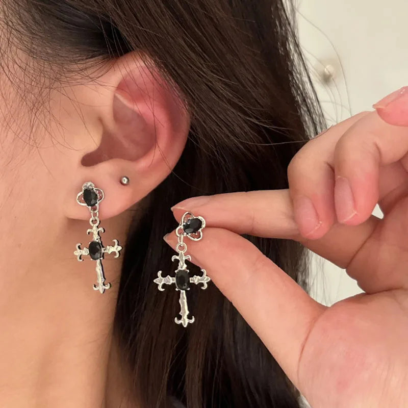 Gothic Cross Drop Earrings